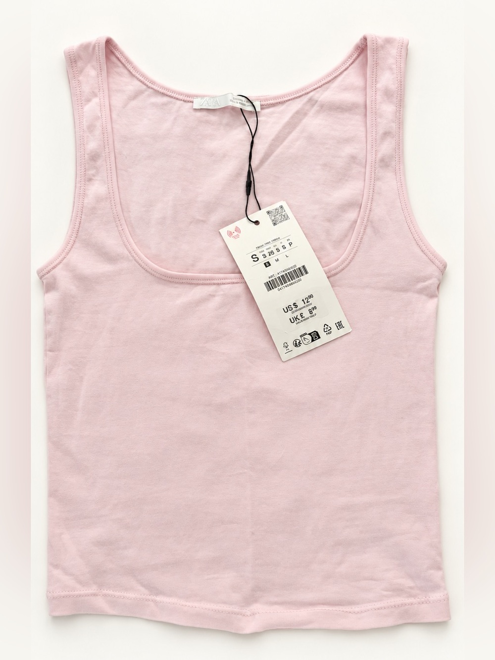 Zara Pale Pink Scoop Neck Tank Top NWT Size S